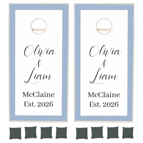 Cornhole Set Taupe Blue Stripe