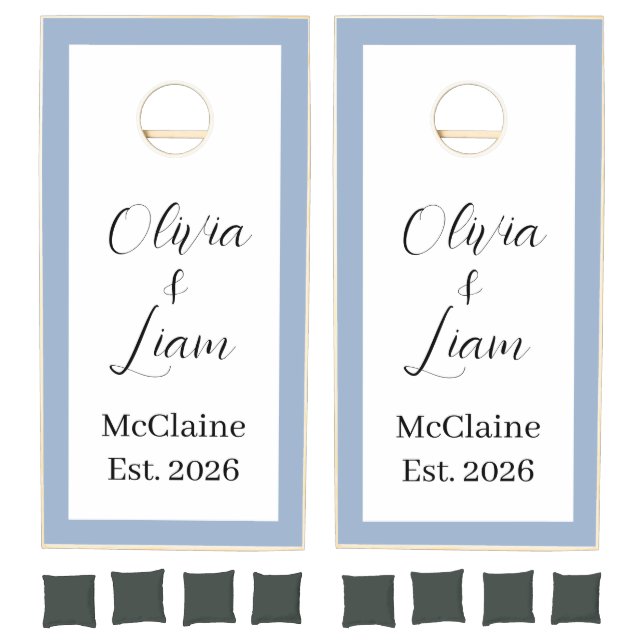 Cornhole Set Taupe Blue Stripe  (Set)
