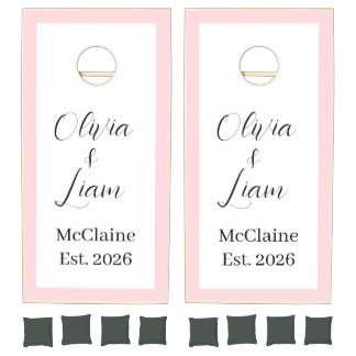 Cornhole Set Taupe Pink Stripe