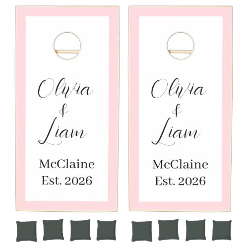 Cornhole Set Taupe Pink Stripe