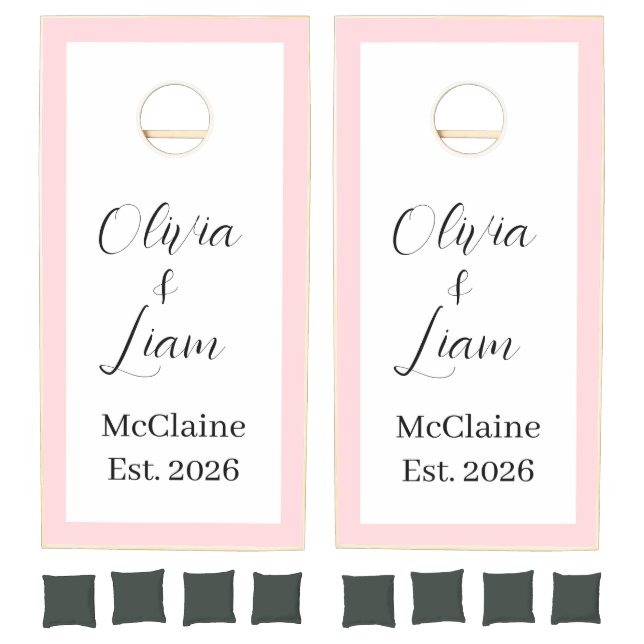 Cornhole Set Taupe Pink Stripe  (Set)