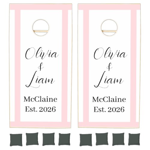 Cornhole Set Taupe Pink Stripe