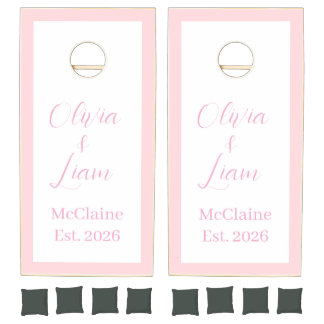 Cornhole Set Taupe Pink Stripe