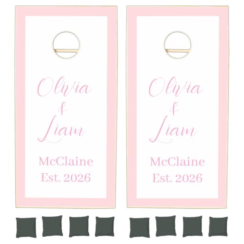 Cornhole Set Taupe Pink Stripe