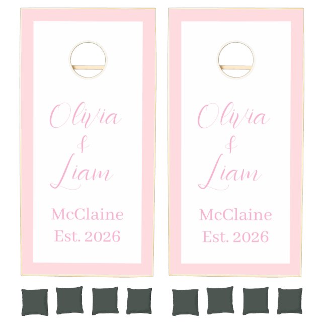Cornhole Set Taupe Pink Stripe  (Set)