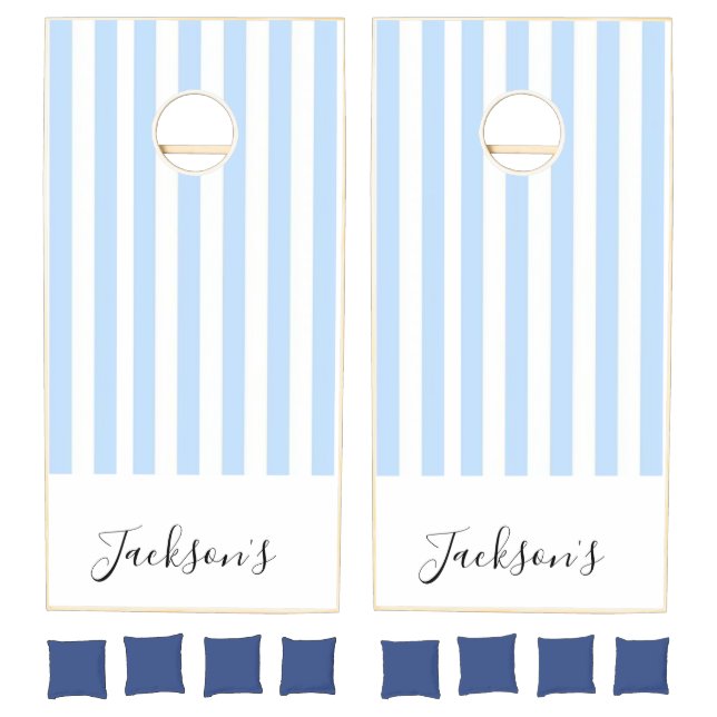 Cornhole Set Vertical Baby Blue & White Stripe (Set)