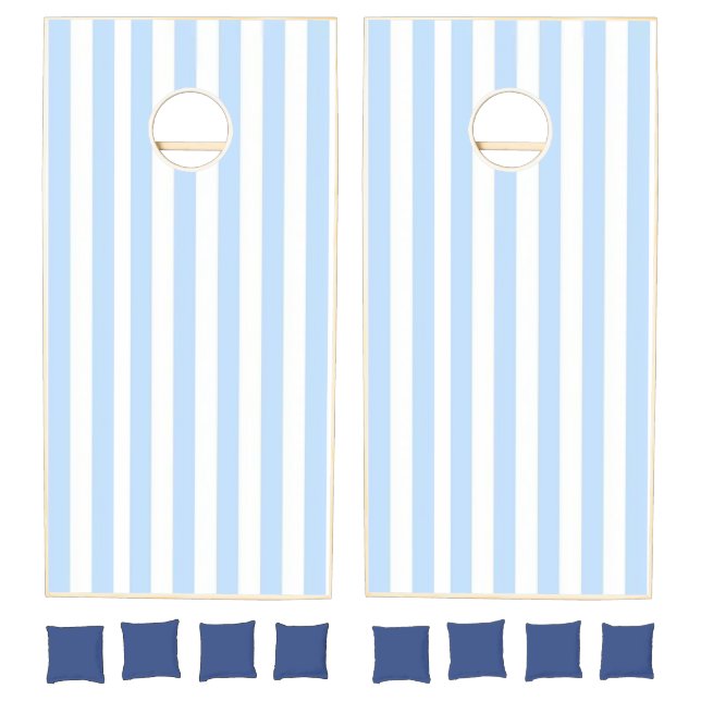 Cornhole Set Vertical Baby Blue & White Stripe (Set)