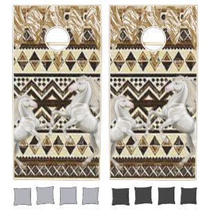 Cornhole Set White Horse Cowboy
