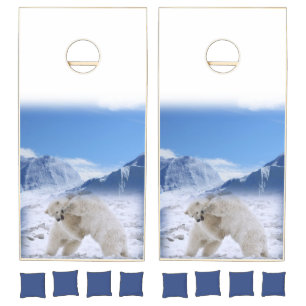 Cornhole Set White Polar Bear Blue Sky 