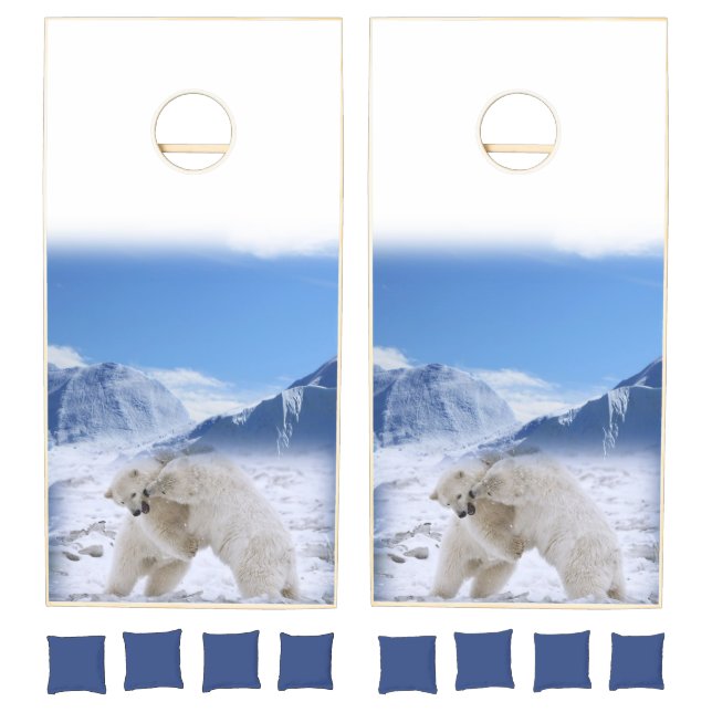 Cornhole Set White Polar Bear Blue Sky  (Set)