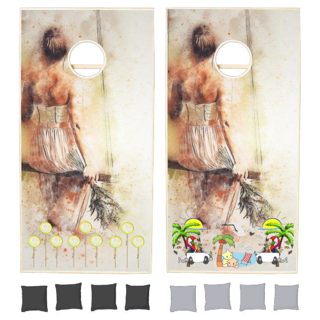 Cornhole Set Woman Beach Fun  (Set)