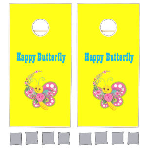 Cornhole Set Yellow Background Happy Butterfly 
