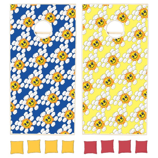 Cornhole Set Yellow Blue Clouds  (Set)