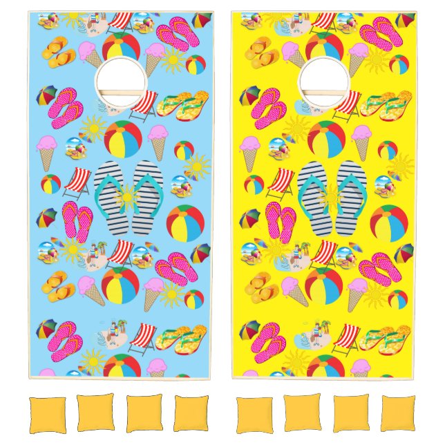 Cornhole Set Yellow & Blue Summer Beach Fun (Set)