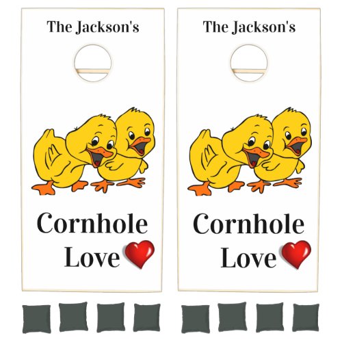Cornhole Set Yellow Chicks Love Hearts