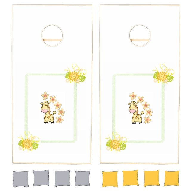 Cornhole Set Yellow Floral Giraffe  (Set)