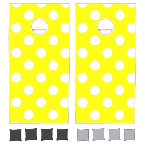 Cornhole Set Yellow  White Polka dot 