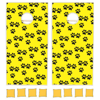 Cornhole Sets Black Cat Dog Paw Prints