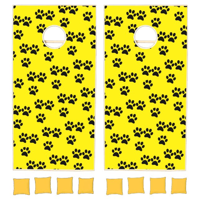 Cornhole Sets Black Cat Dog Paw Prints (Set)
