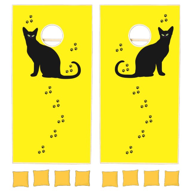 Cornhole Sets Black Cat Paws Animals Yellow  (Set)