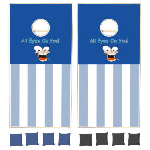 Cornhole Sets Blue & White Stripe Vertical