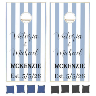 Cornhole Sets Blue & White Stripe Vertical