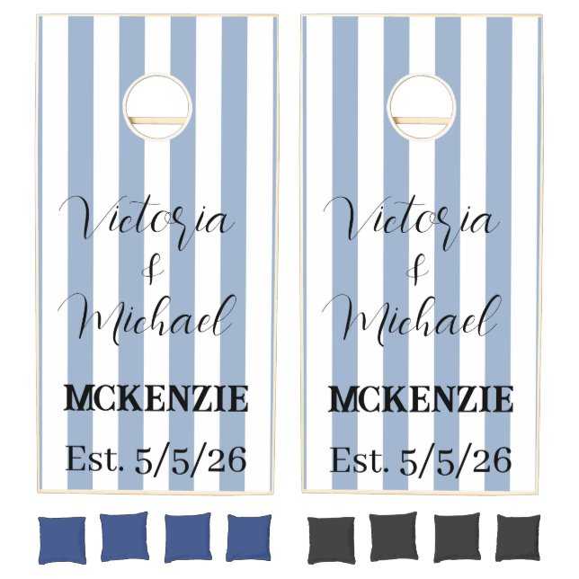 Cornhole Sets Blue & White Stripe Vertical (Set)