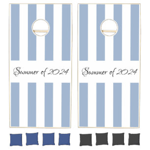 Cornhole Sets Blue & White Stripe Vertical