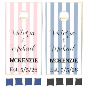 Cornhole Sets Pink Blue & White Stripe Vertical