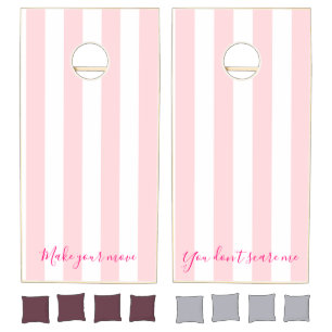  Cornhole Sets Pink & White Stripe Vertical