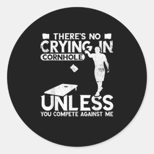 Cornhole Theres No Crying Vintage Toss Game Player Classic Round Sticker