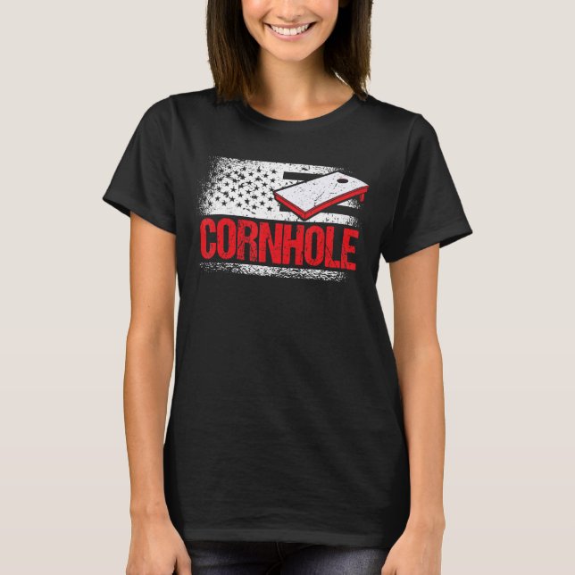 Cornhole Tournament Cornstar Corn Hole Red White T-Shirt (Front)