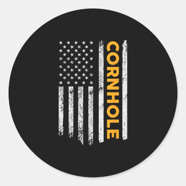 Cornhole US Flag Cornhole Game Lovers Gift Classic Round Sticker (Front)