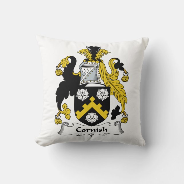 Cornish Family Crest Throw Pillow (Front)
