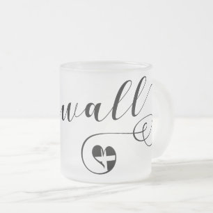 Cornish Flag in Heart, Cornwall Frosted Glass Coffee Mug