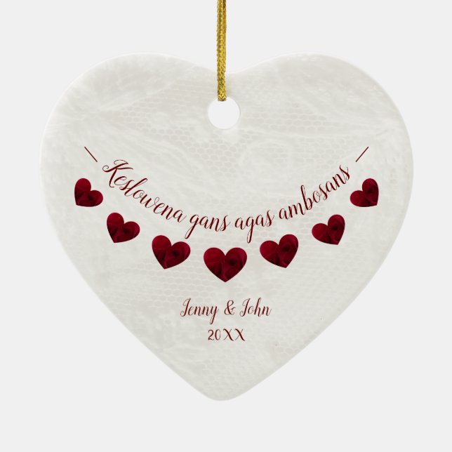 Cornish language congratulations gift engagement ceramic ornament (Back)