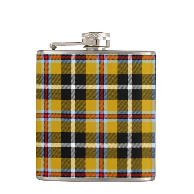 Cornish National Tartan Yellow and Black Plaid Hip Flask (Front)