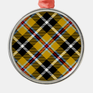 Cornish National Tartan Yellow and Black Plaid Metal Ornament