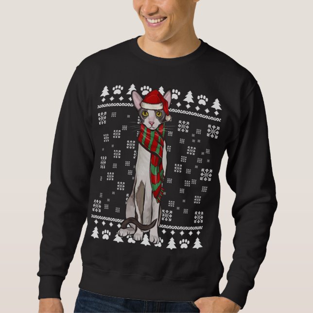 Cornish Rex Cat Santa Hat Xmas Ugly Christmas Sweatshirt (Front)