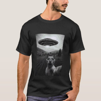 Cornish Rex Cat Selfie Funny Alien Abduction Meme T-Shirt