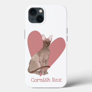 Cornish Rex Cat Watercolor Kitty Pink Heart iPhone 13 Case