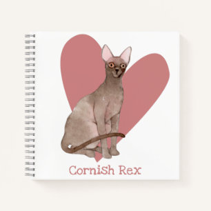 Cornish Rex Cat Watercolor Kitty Pink Heart Notebook