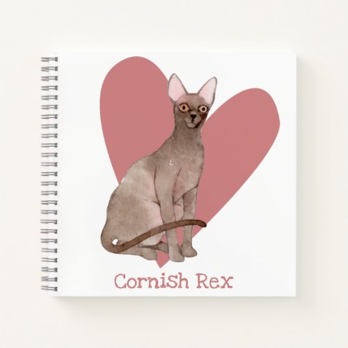 Cornish Rex Cat Watercolor Kitty Pink Heart Notebook