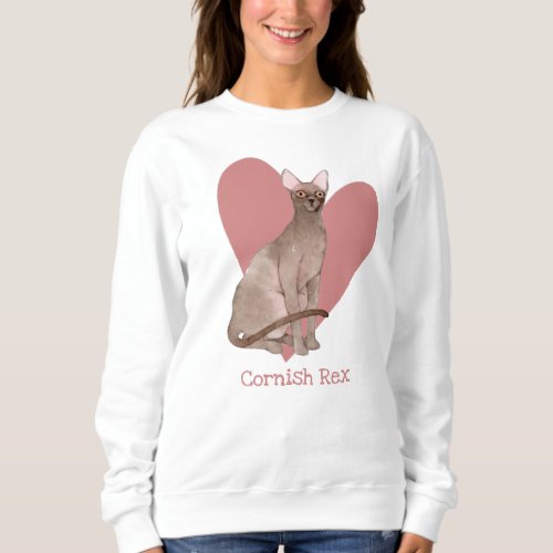 Cornish Rex Cat Watercolor Kitty Pink Heart Sweatshirt