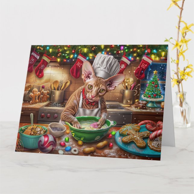 Cornish Rex Holiday Baking: Festive Christmas Card (Yellow Flower)