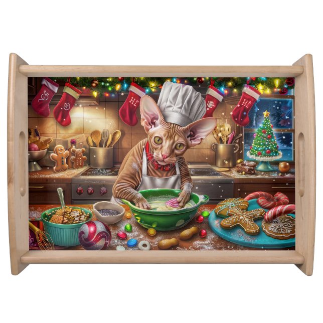Cornish Rex Holiday Baking: Festive Christmas Serving Tray (Front)