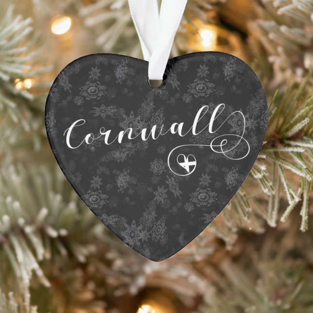 Cornish St Piran’s Flag in Heart, Cornwall Ornament (Tree)