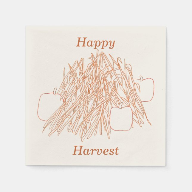 Cornstalks and pumpkins, happy harvest napkins (Front)