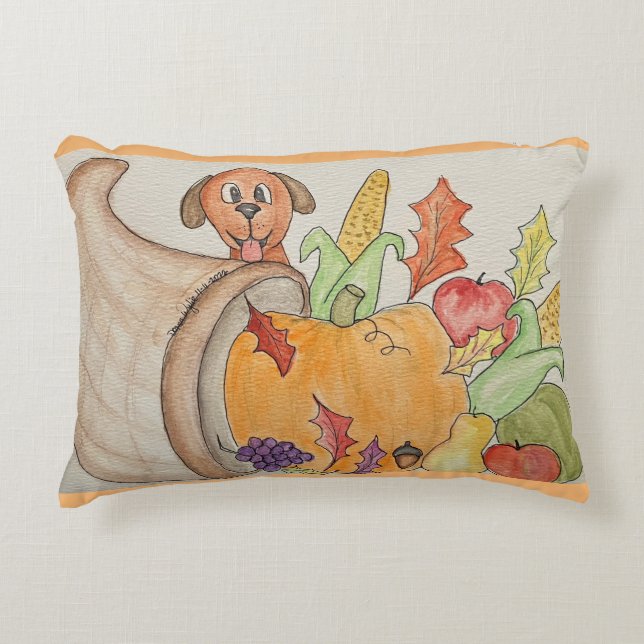 Cornucopia and Dog Accent Pillow (Front)