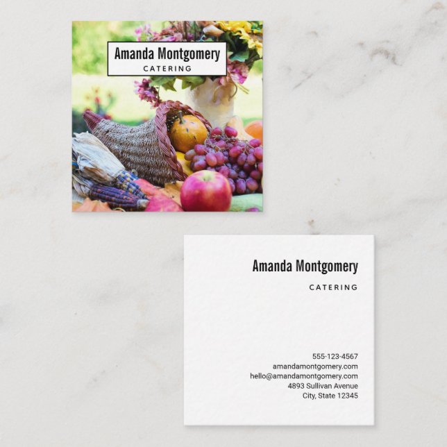 Cornucopia Autumn Harvest Chef's Table Square Business Card (Front/Back)